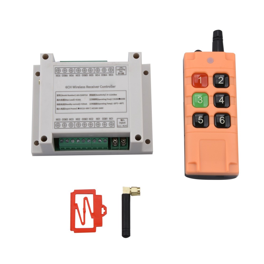 6 Channel 10A Relay Receiver 433mhz DC Wireless Remote Control RF Switch