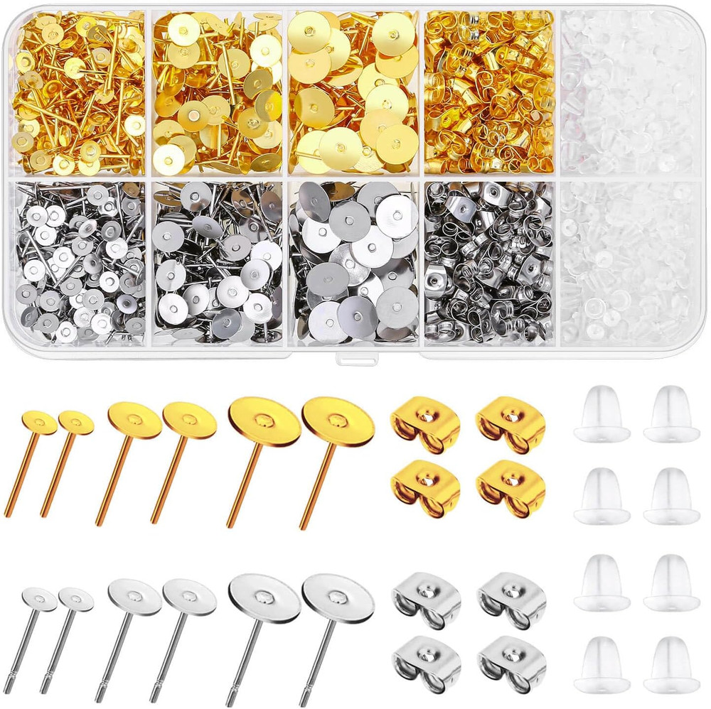 Earring Posts and Backs Kit, 2000Pcs for Jewelry Making (Gold & Silver)