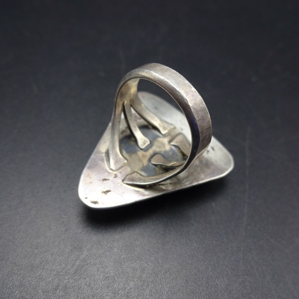 Vintage Sterling Silver TURQUOISE with Webbed Matrix RING size 7 Triangle
