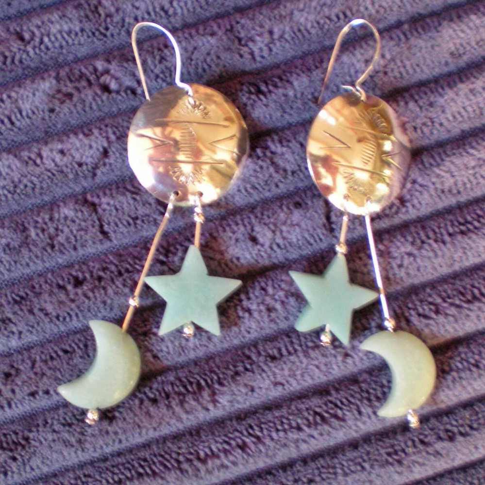 Sterling Silver with Amazonite Moon & Star Earrings e103