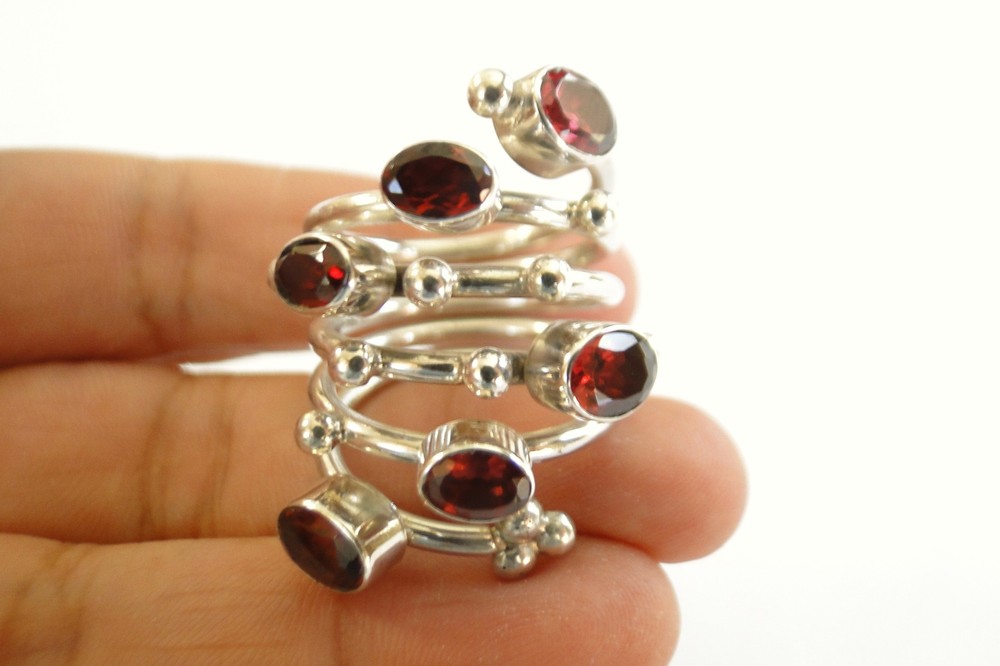 Red Garnet Cluster Wrap Cocktail Sterling Silver Ring Size 9