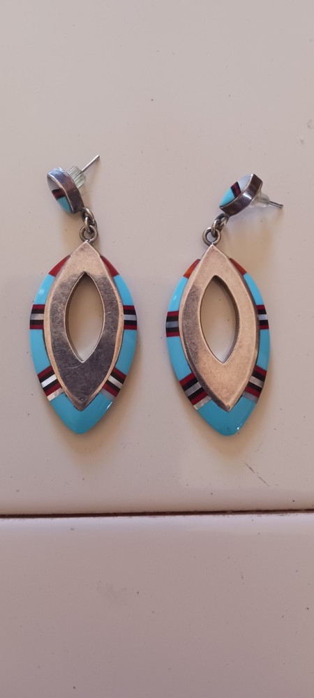 NICE ZUNI INLAY AND STERLING EARRINGS