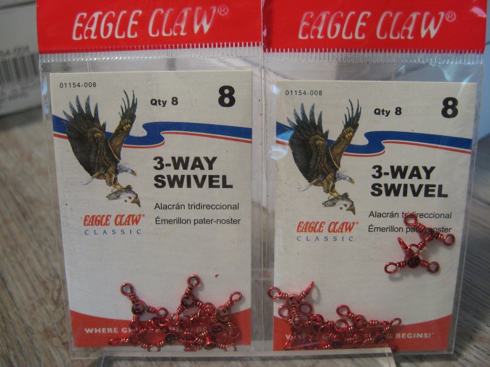 2 Packs Eagle Claw 3-Way Swivels Size 8 Red 01154-008