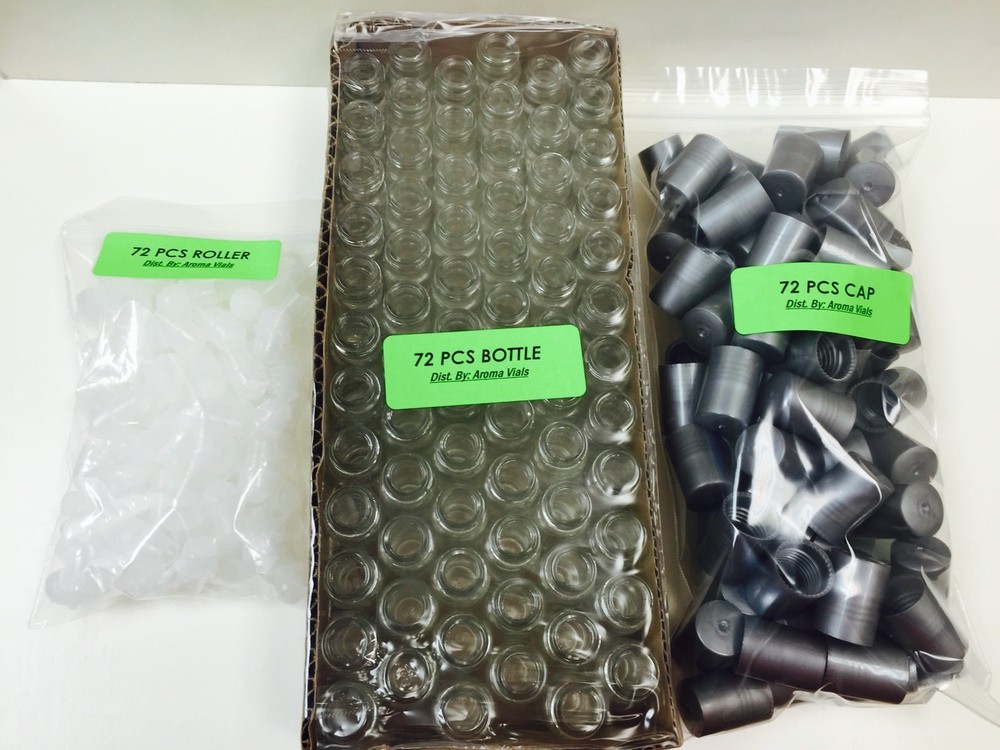 72 Bottles PLAIN 1/3 oz 10ml Clear Glass Roll on With Cap & Roller
