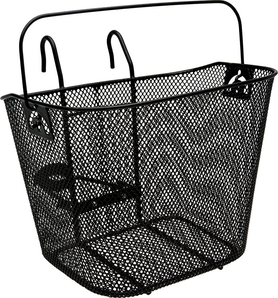 Large Black Bicycle Basket with Folding Handle and Durable Metal Construction