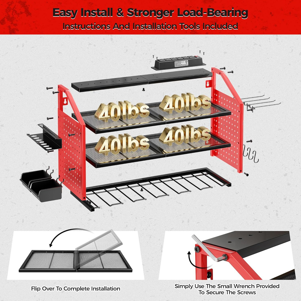 Heavy Duty Wall Mounted Power Tool Storage Organizer with Charging Station