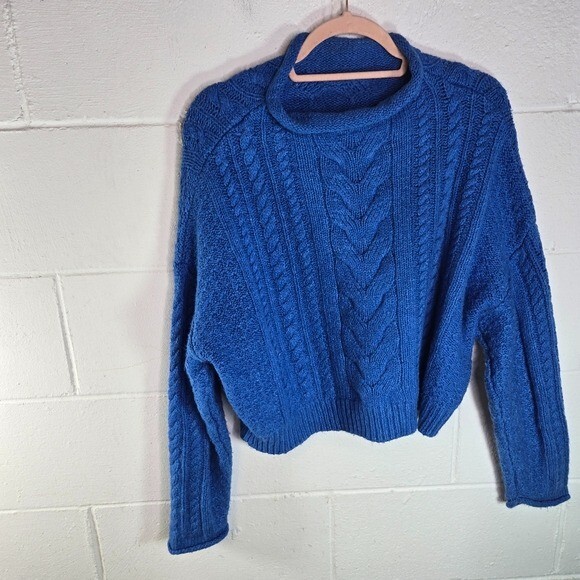 Anthropologie Pilcro blue cable knit rolled mock pullover sweater medium