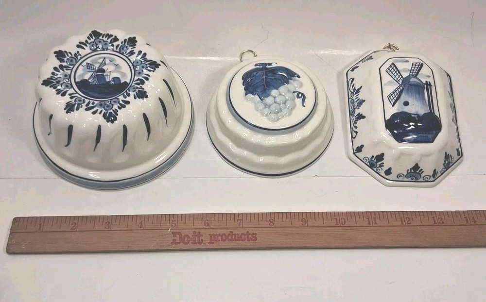 3 Delft Blue Hand Painted Wall Hanaging Molds Decor