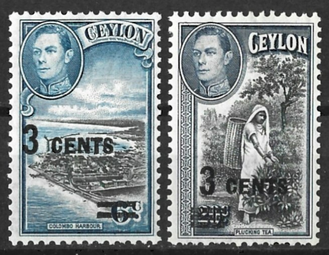 CEYLON KGV1 1940-1941 SURCHARGE PAIR MINT
