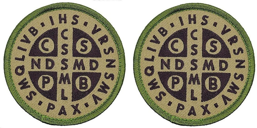 SAINT BENEDICT CROSS CATHOLIC St. MORALE PATCH  | 2PC - Hook Backing 3"