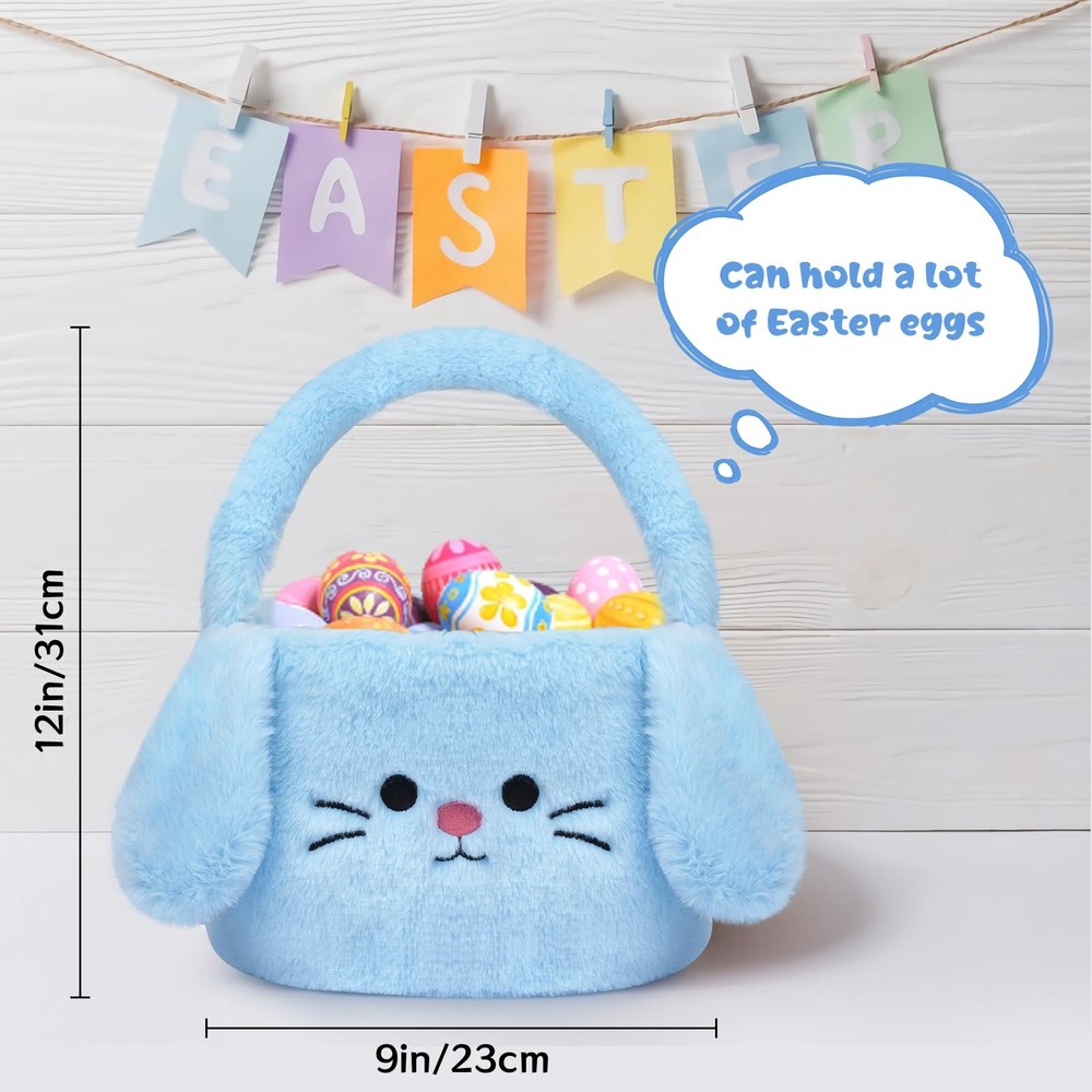 KOPHINYE Easter Basket for Kid, Blue Easter Bunny Basket with Handle, Boys Ea...