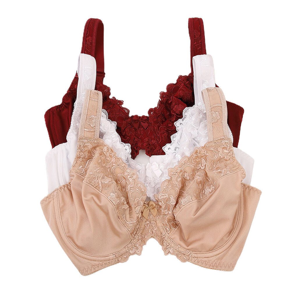 Women's Minimizer Embroidery Lace Plus Size Unlined Bra Underwire Full Coverage
