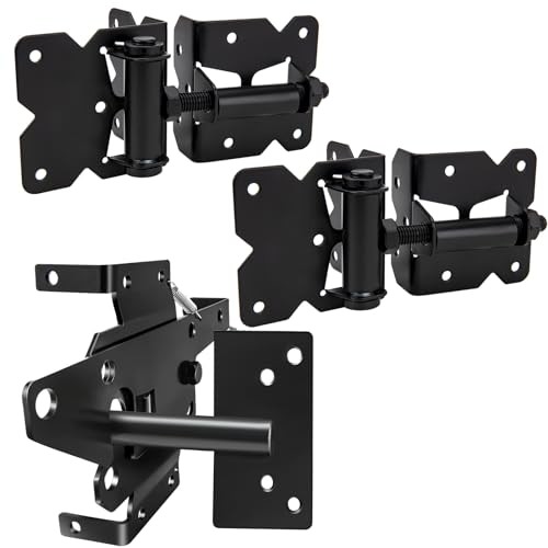 Self Locking Gate Latch and Gate Hinges Set Heavy Duty Hardware Hinges for
