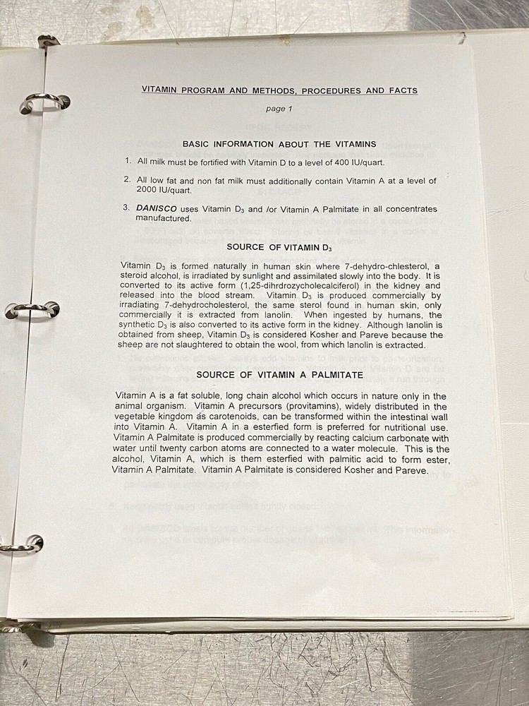 Tuskin Danisco Vitamin Program - Users Guide /Instruction Manual