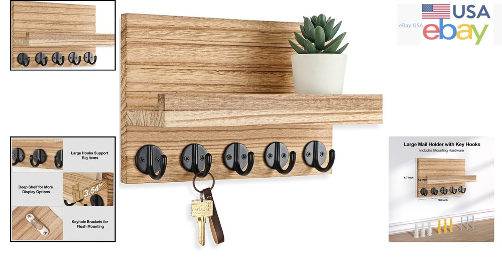 Unique Rustic Key Holder for Wall, Decorative Hooks for Keys and Leashes