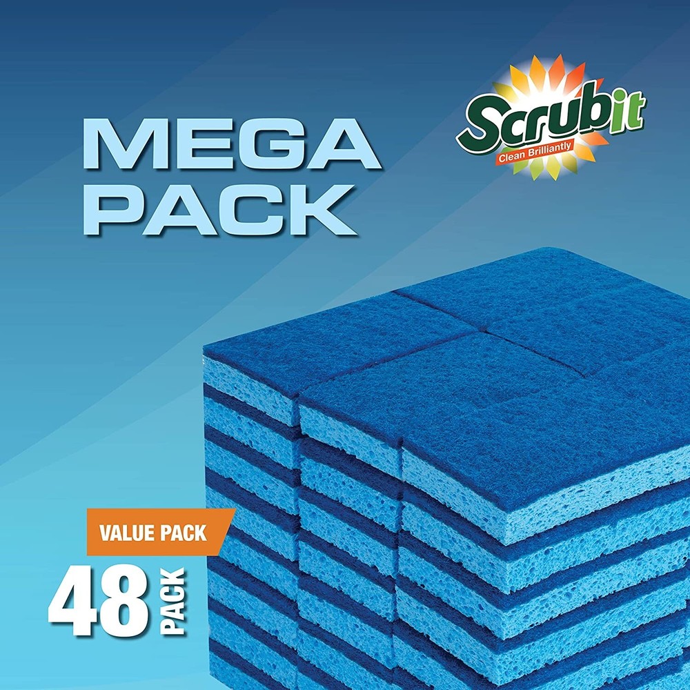 48 Pack Kitchen Sponges Blue Dishwashing Sponges for Bulk Cleaning