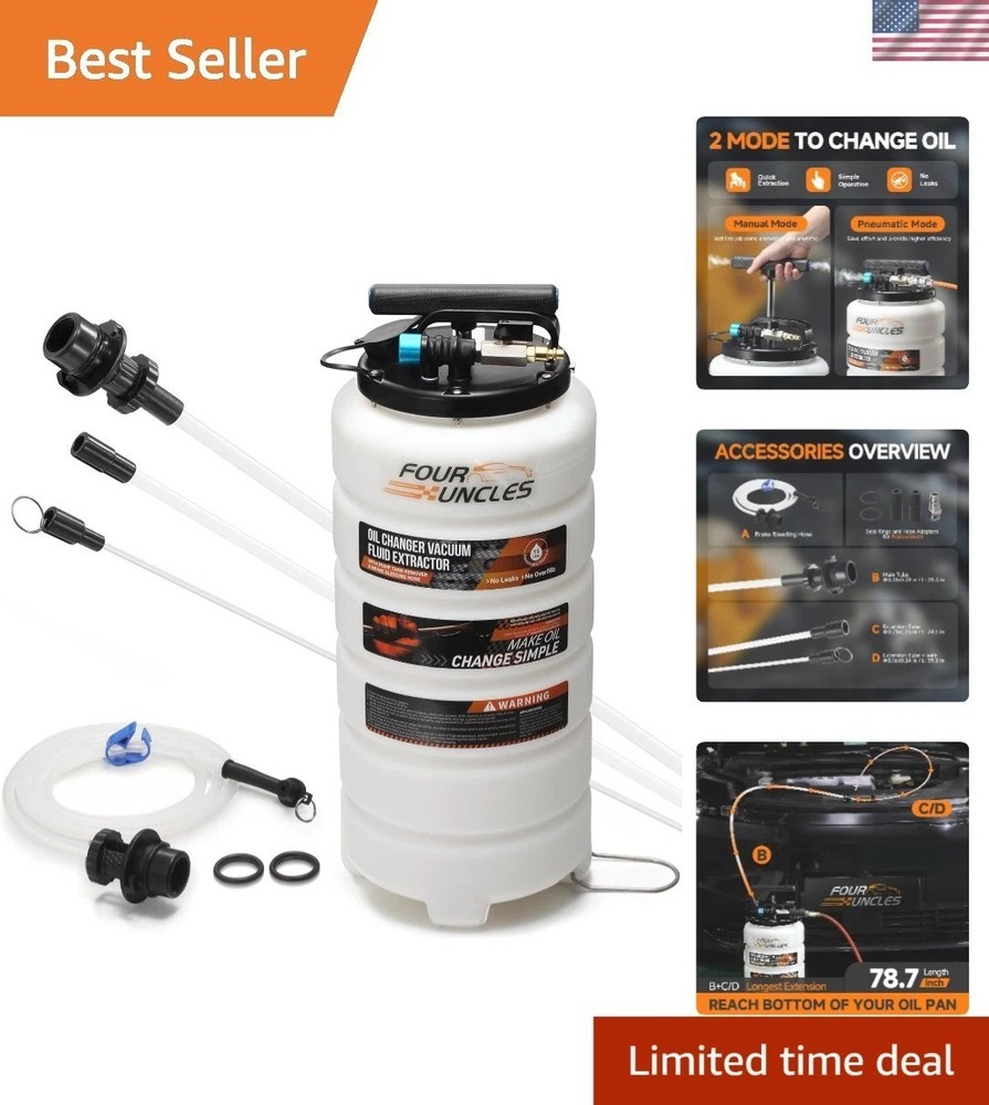 Lightweight 15L Fluid Extractor - Manual and Pneumatic Modes for Convenient Use