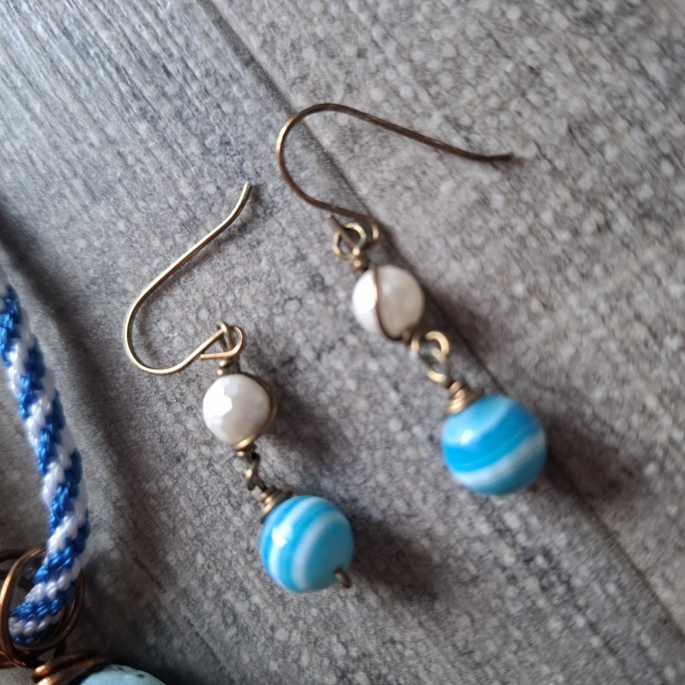 Statement Wire Wrapped Boho Blue Stone Style Necklace And Earrings Set Boho