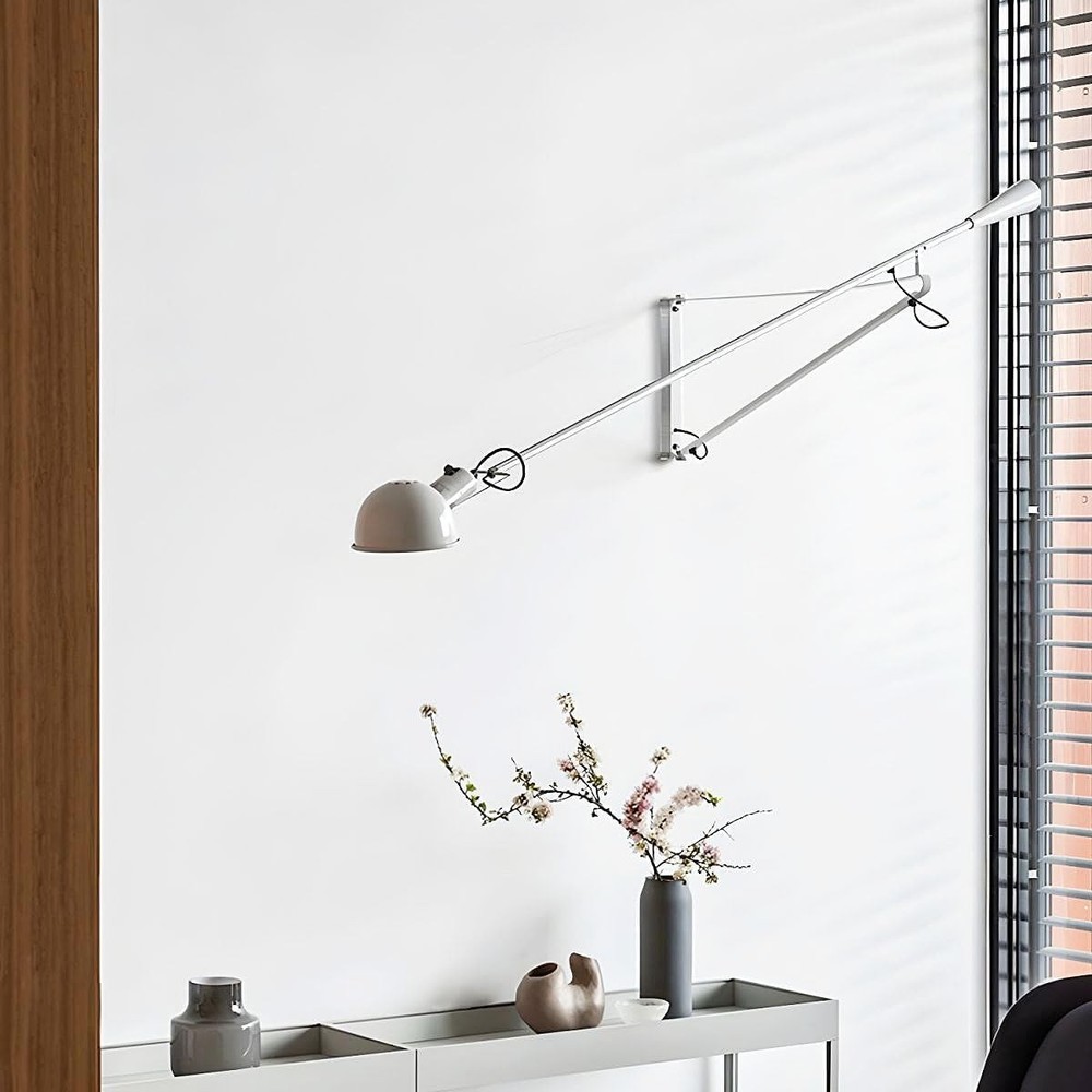 Long Arm Wall Lamp White Modern Plug-in Sconces Wall Lighting Adjustable Swin...