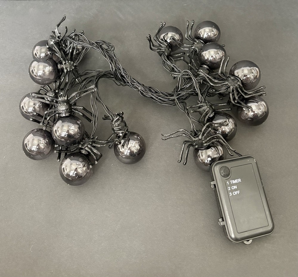 Spider Halloween Purple String Lights 16.5 Ft (198in) Battery Powered with Timer