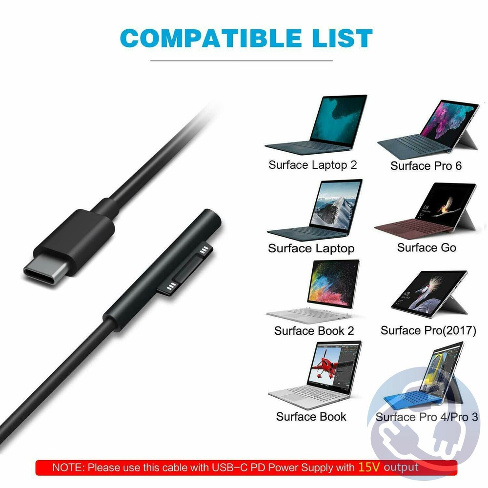 USB Type C Power Charging Sync Cable Cord for Microsoft Surface Pro 6 5 4 3