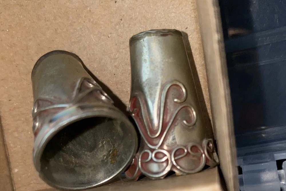 Vintage Mexico Thimble Silver Ornate Wire Abalone Trim