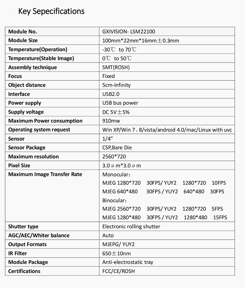 USB Camera Module Dual lens Synchronized 2560*720 30fps Webcam HD 3D VR ranging