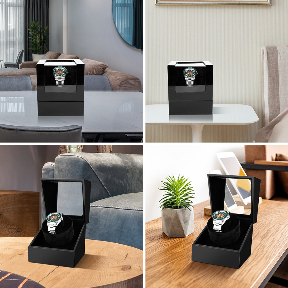 Automatic Single Watch Winder Storage Display Case Watch Box Wooden Black Gift