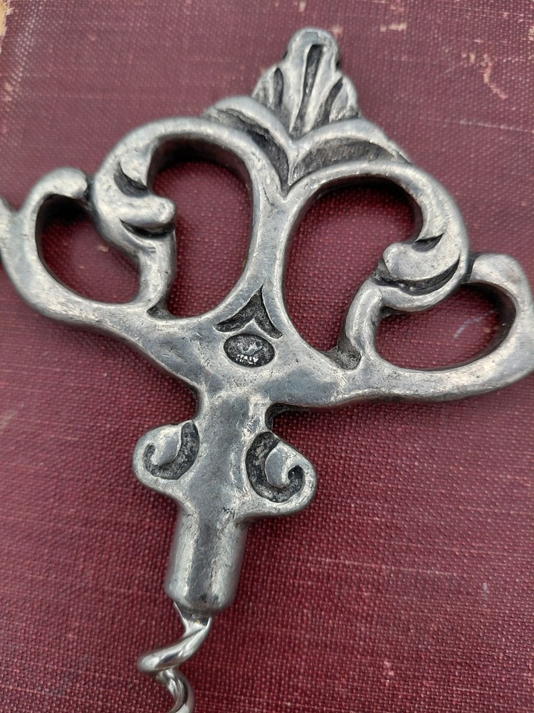 Vintage Italian Pewter Rococo-esque Corkscrew With Ornate Handle