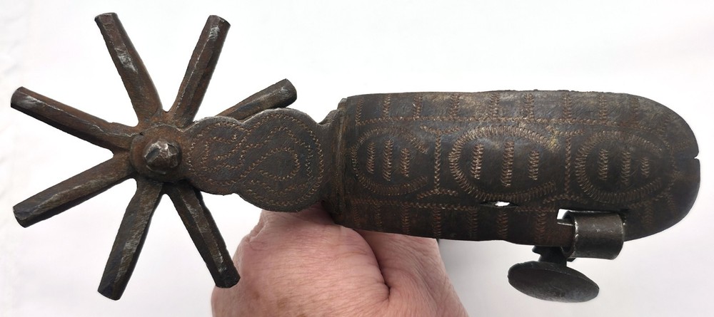 Antique Spanish Style Hand Made Iron Spur with Hand Tooled Pattern ~ Video