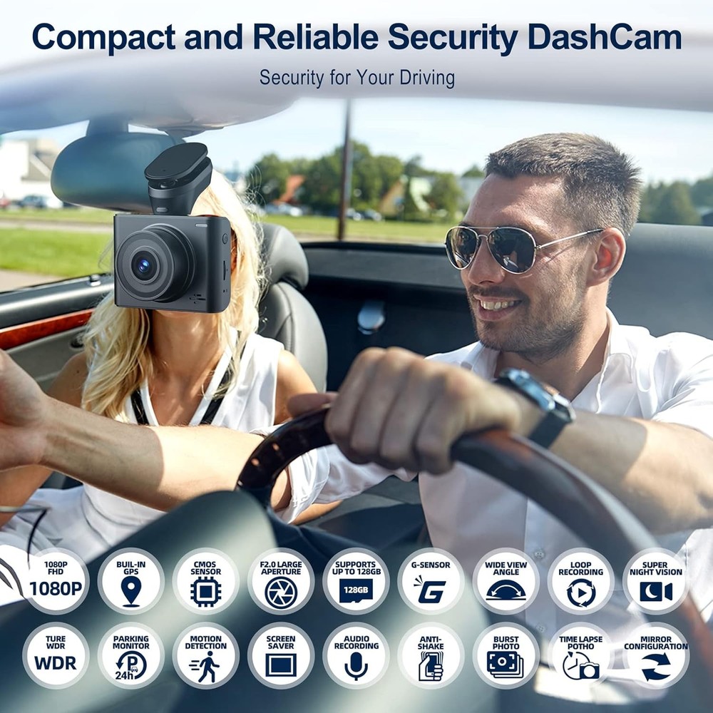 Campark GPS 1080P 3 Channel Dash Cam Front Inside Rear Mini Car Camera G-Sensor