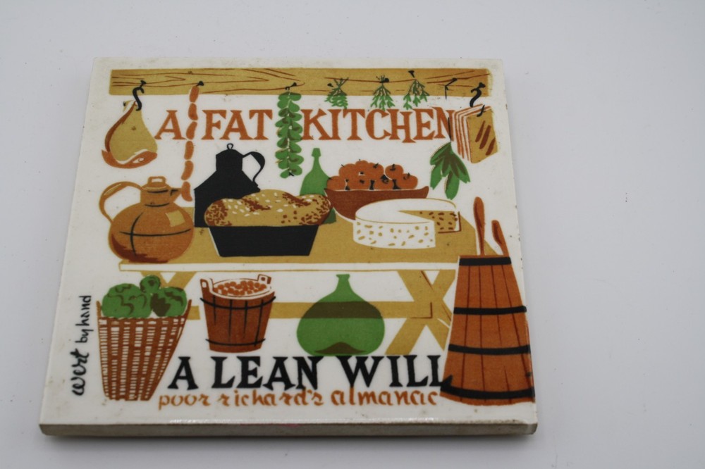 Old ceramic tile 6x6” Signed Robert Darr Wert Fat Kitchen Lean Will