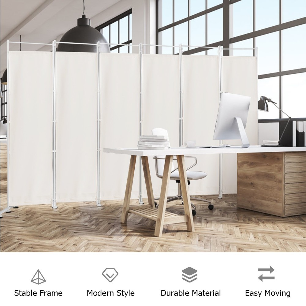 6-Panel Room Divider Folding Privacy Screen w/Steel Frame Decoration White