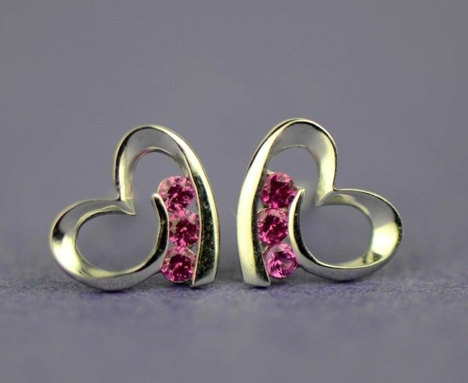 14k Solid Yellow White Gold Heart Shape CZ Stud Earrings