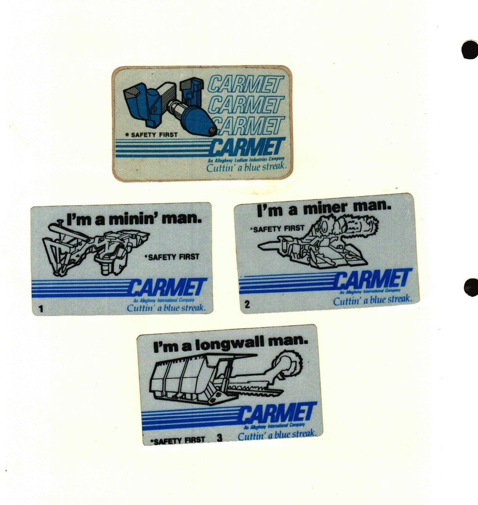 NICE SET OF 4 CARMET  COAL MINING STICKERS # 30
