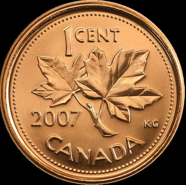 2007 + 2008 both are magnetic Canada 1 cent unc. coin from roll