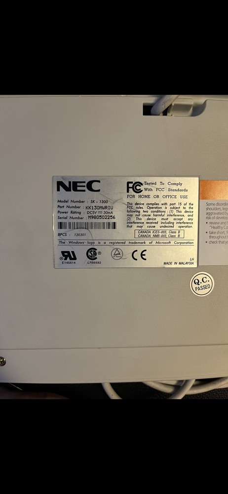 Vintage NEC SK-1300 Computer Keyboard Untested