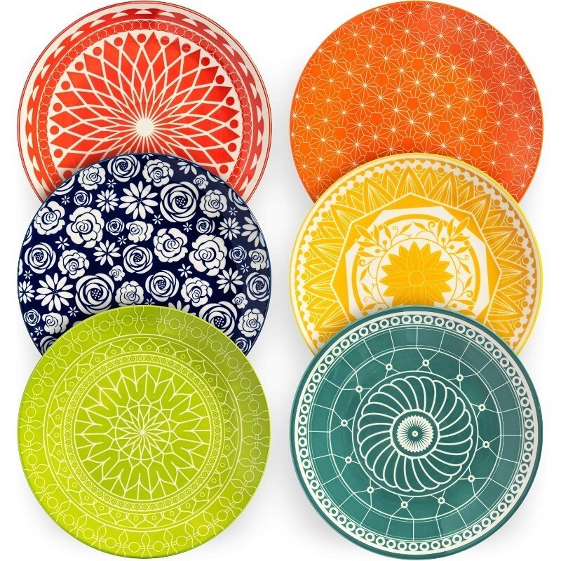 Dinner Plates Mismatched Colorful Dinnerware Fun Decorative Cute Boho Dishes