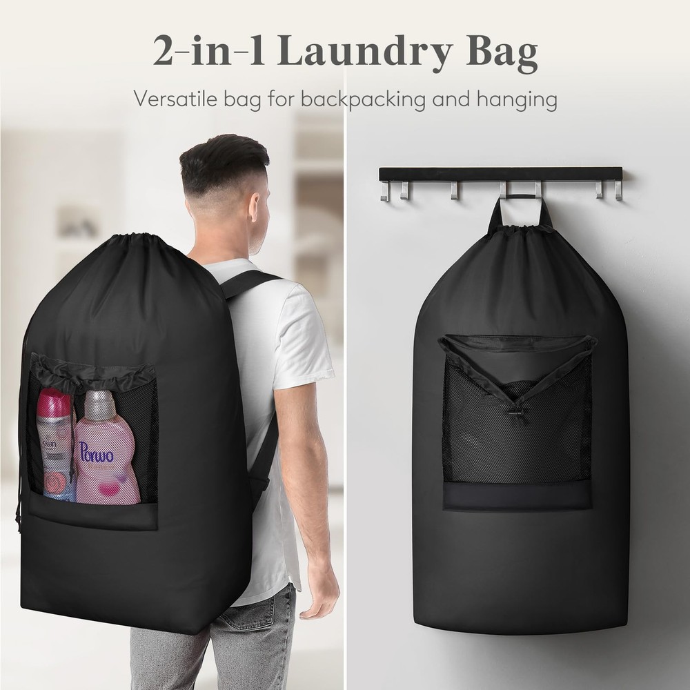 Extra Large Laundry Backpack Travel Bag with Mesh Pocket and Shoulder Strap