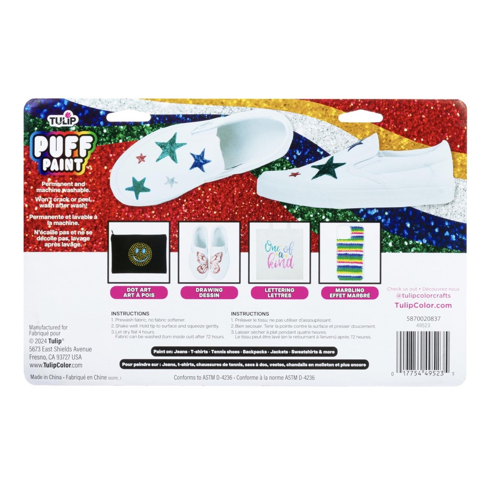 Glitter Puff Paint Pack, Permanent Multi-Surface Craft Paint for Drawing, Mar...