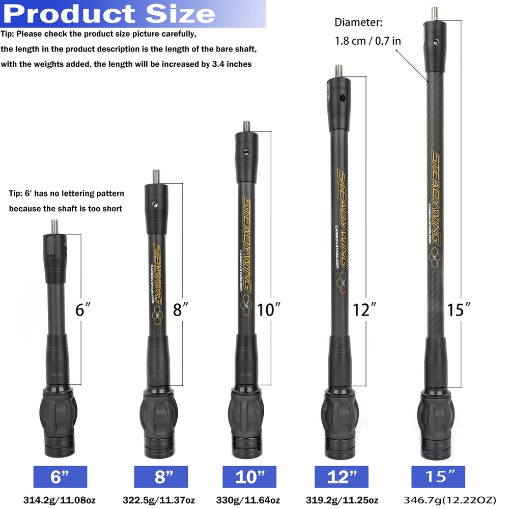 Bow Stabilizer for Compound Bow, Stabilizer Kit, 6" 8" 10" 12" 15", Archery B...