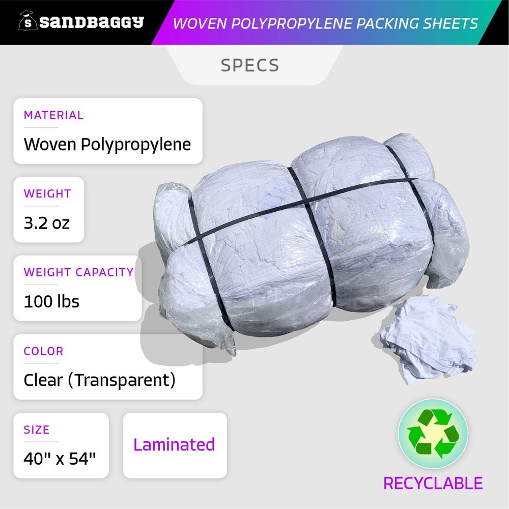 Sandbaggy 40" x 54" Clear Woven Polypropylene Packing Sheets - Laminated