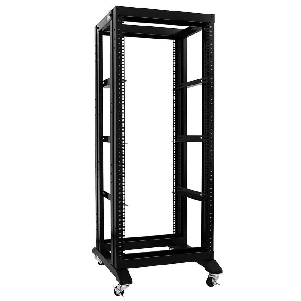 27U 4 Post Open Frame Server Rack 17" Deep w/ L Rails 700LB Capacity Black