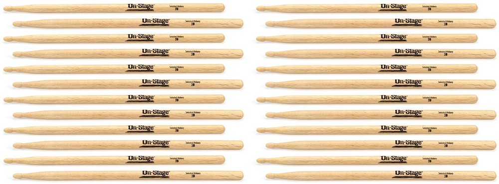 On-Stage Hickory Drumsticks - 2B - Wood Tip (12 pair)