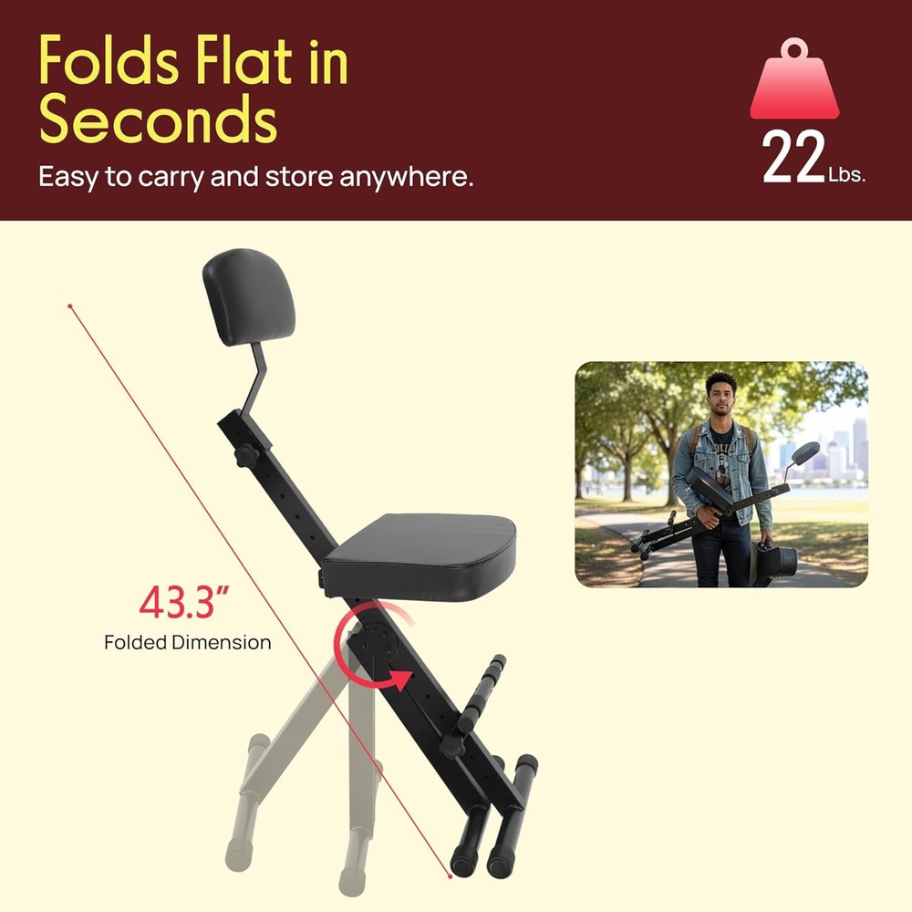 Foldable Drum Throne Stool with Backrest