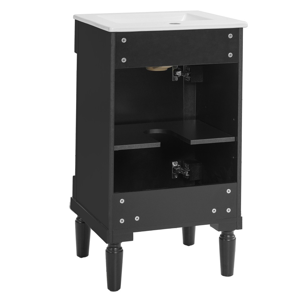 French Bathroom Vanity with Ceramic Sink & Soft-Closing Doors, Black