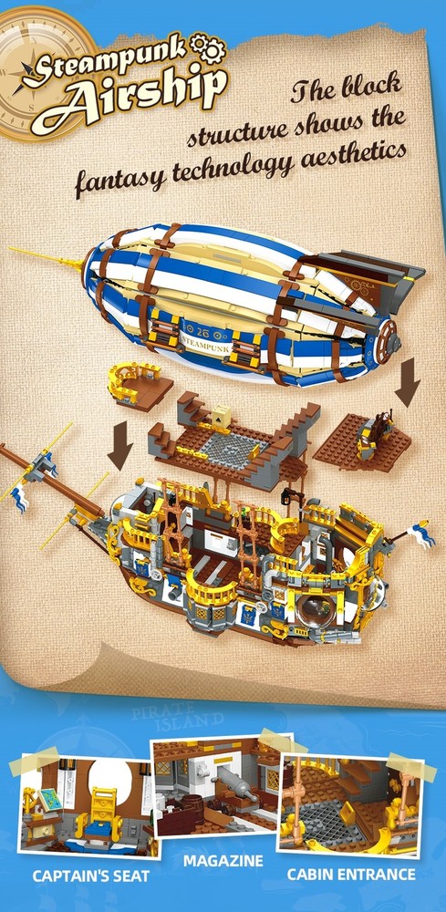 Steampunk airship Building Block Set