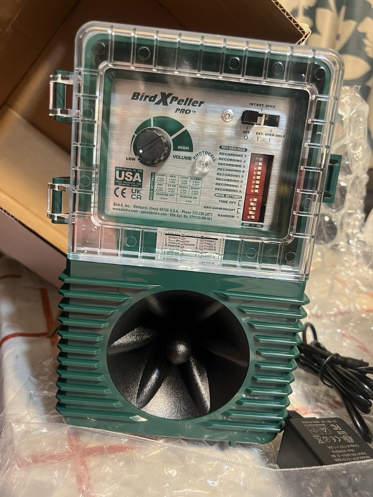 BirdXPeller Pro #2 Electronic Sonic Bird Repeller Decoy 1 Acre Coverage