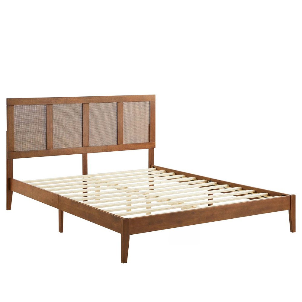 Modway Sirocco Rattan and Wood King Platform Bed in Walnut