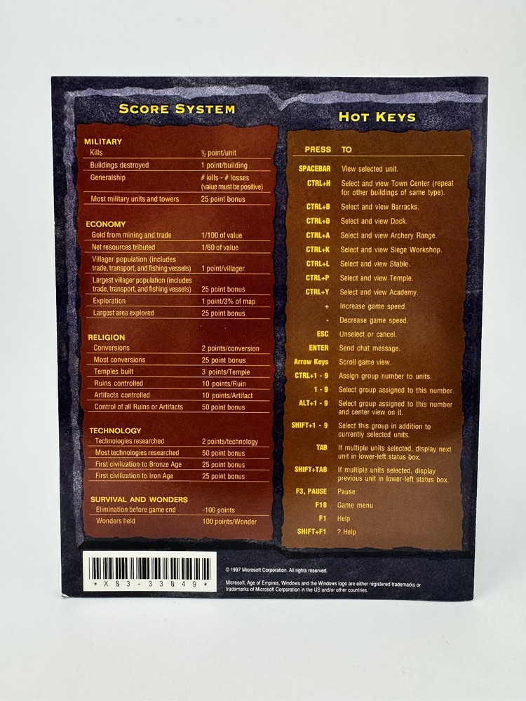 Age of Empires (PC) *GLOSSY FOLD-OUT REFERENCE CHART ONLY*